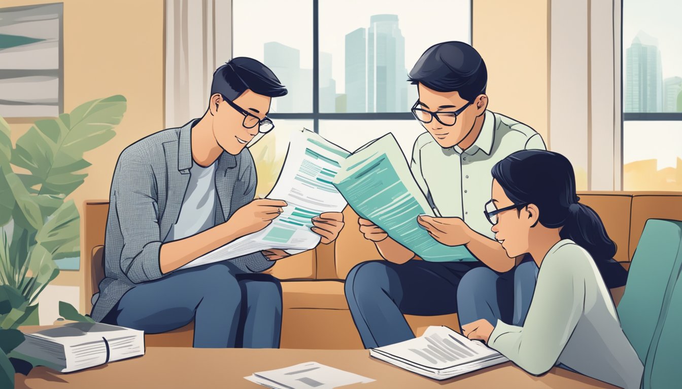 A group of people reading and discussing a document labeled "Frequently Asked Questions enhanced cpf housing grant singapore."
