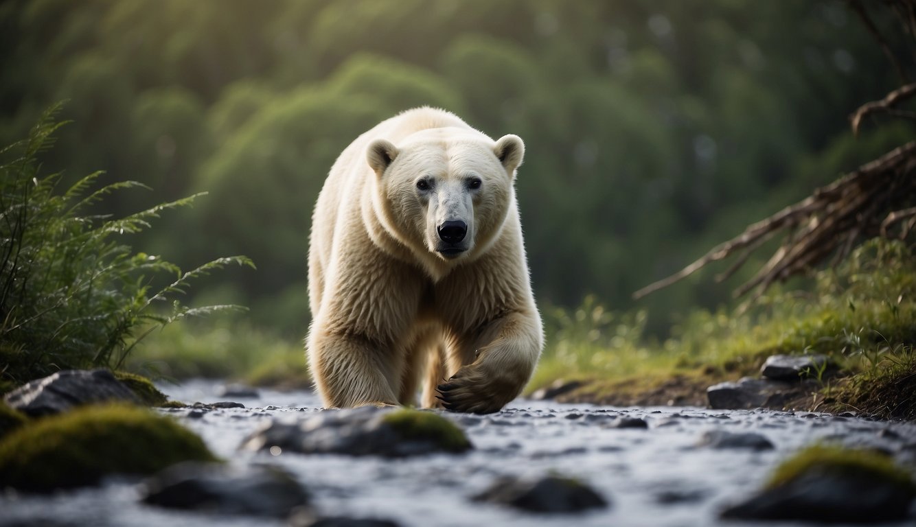 Mammals thrive in various landscapes: a polar bear hunts on icy tundra, a camel treks through a desert, and a monkey swings through a lush rainforest