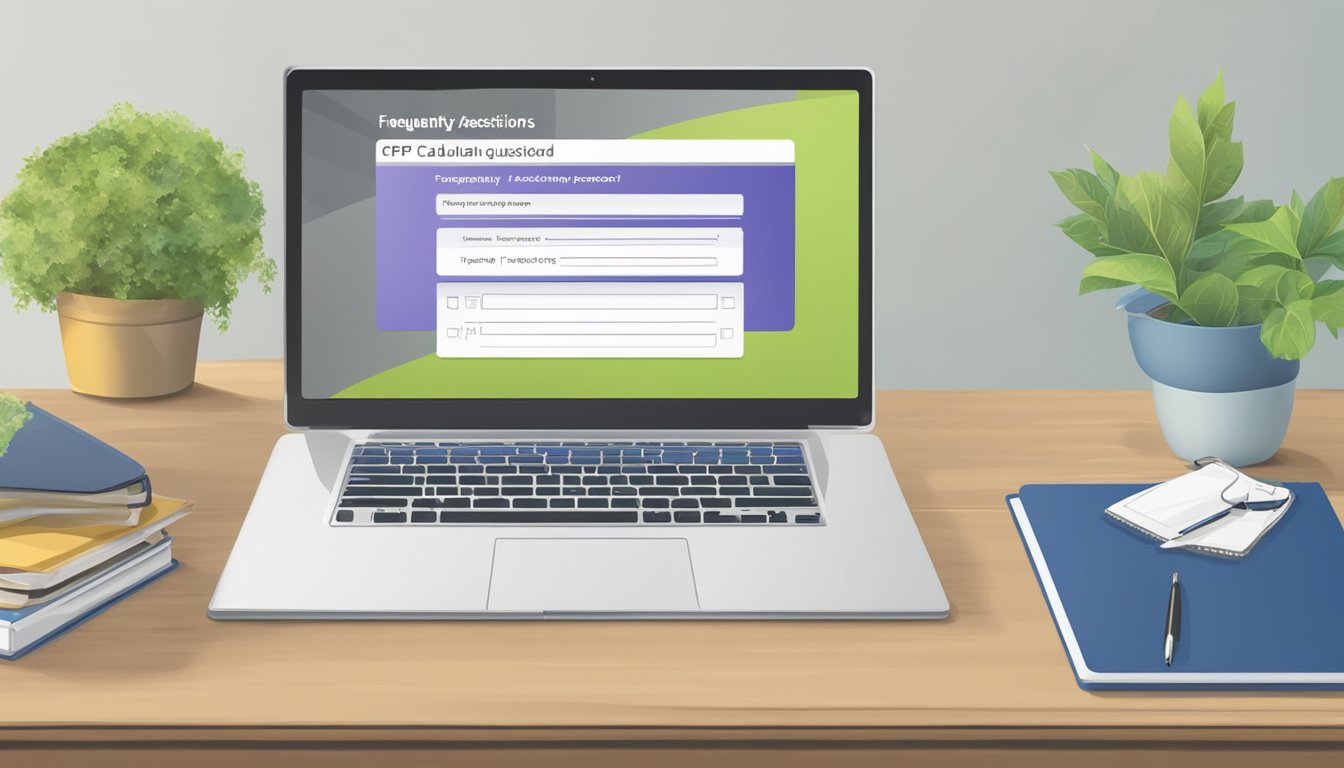 A computer screen displaying a CPF housing grant calculator with the words "Frequently Asked Questions" highlighted