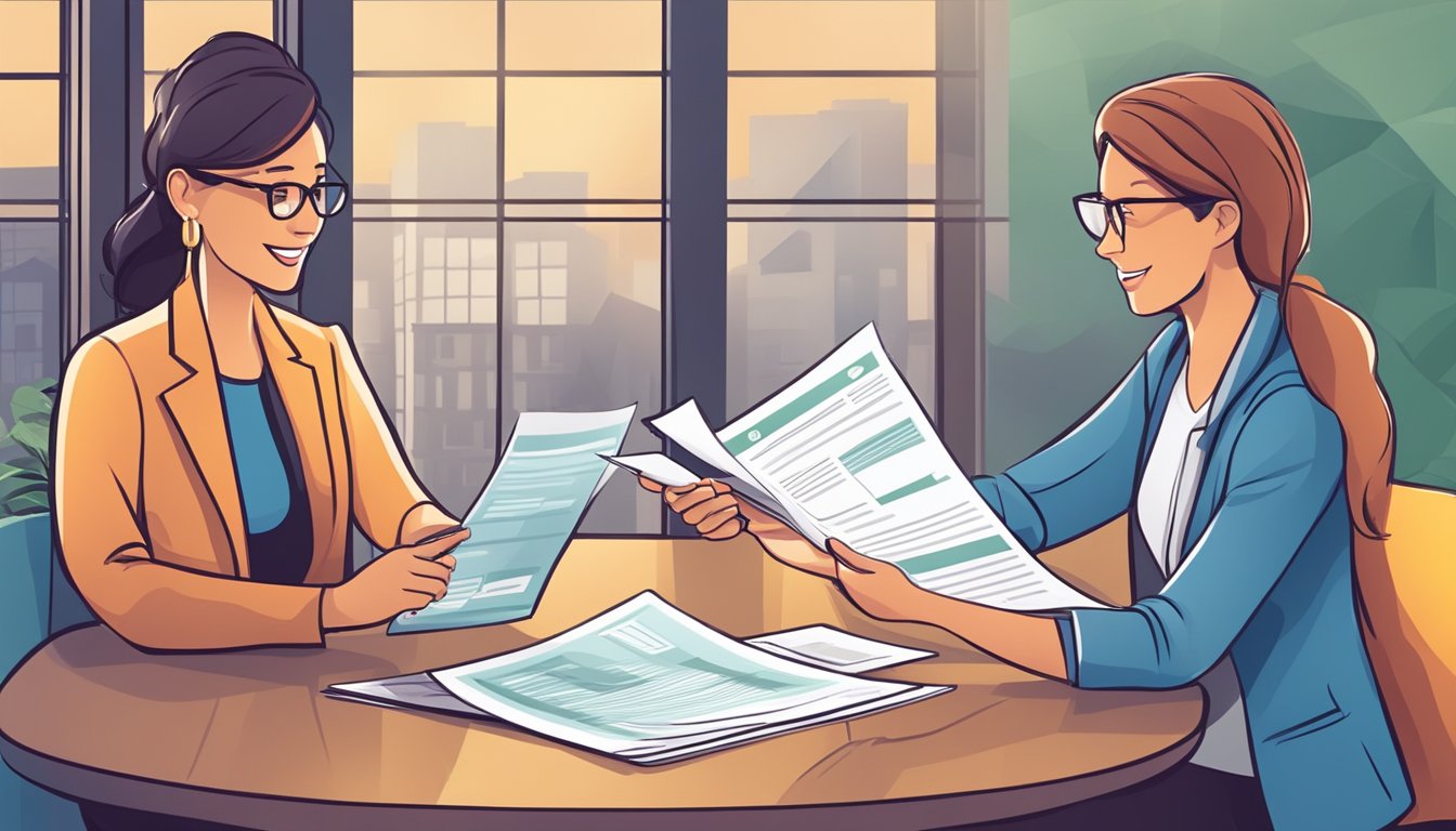 A couple reviews financial documents with a housing grant application form