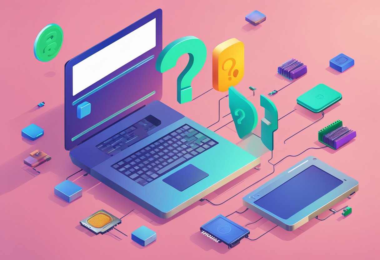 A computer with SSD technology is surrounded by various magnets, with a question mark hovering above it
