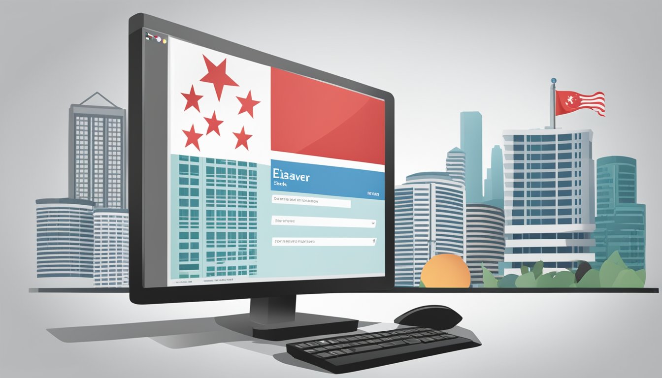 A computer screen displaying eSaver interest rates in Singapore with a Singaporean flag in the background