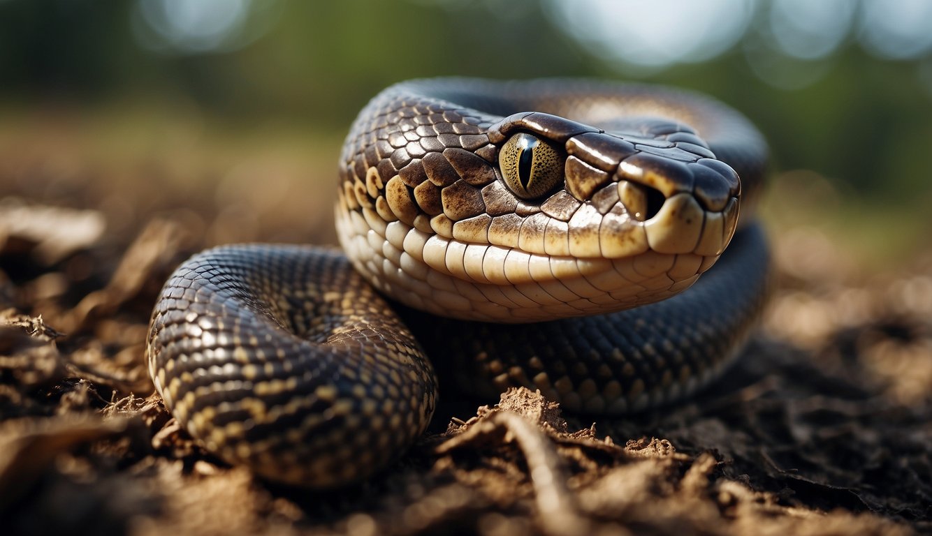 A snake slithers out of its old skin, revealing a shiny new layer underneath.

The old skin is left behind, forming a crumpled heap on the ground