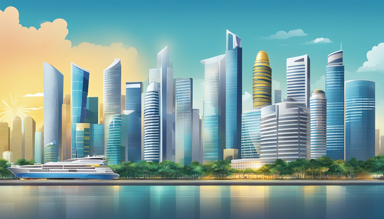 A bright digital banner displays "eSaver Promotions" with the Singapore skyline in the background. The text is bold and eye-catching, drawing attention to the special offers