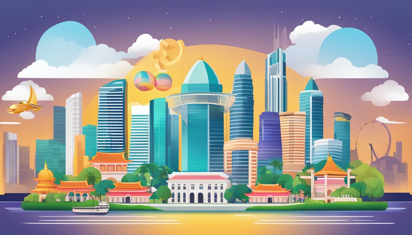 A colorful banner displaying "esaver promotion rate Singapore" against a backdrop of iconic Singaporean landmarks