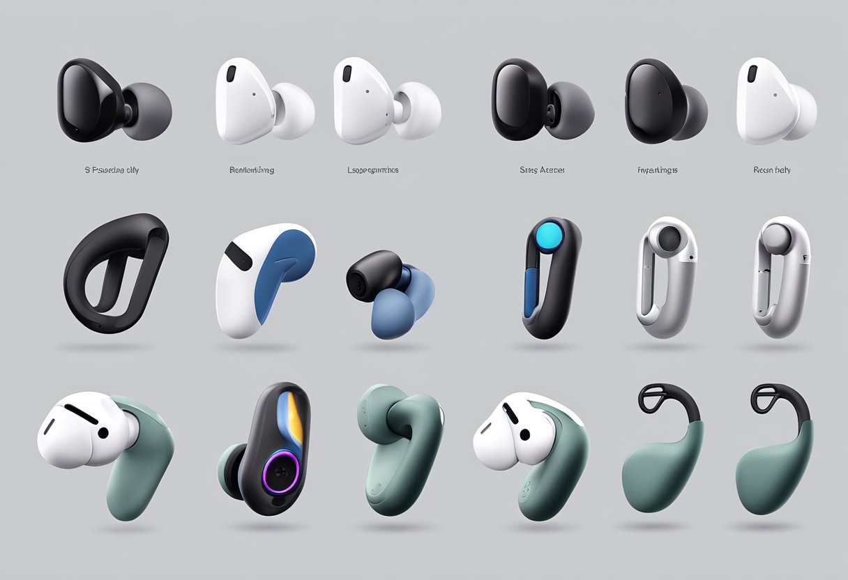AirPods in various ear shapes secured with adjustable grips, demonstrating stability during movement