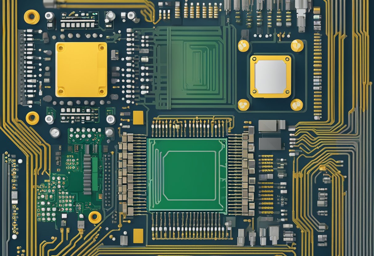 A circuit board with LGA and BGA components side by side, showcasing their different shapes and connection methods