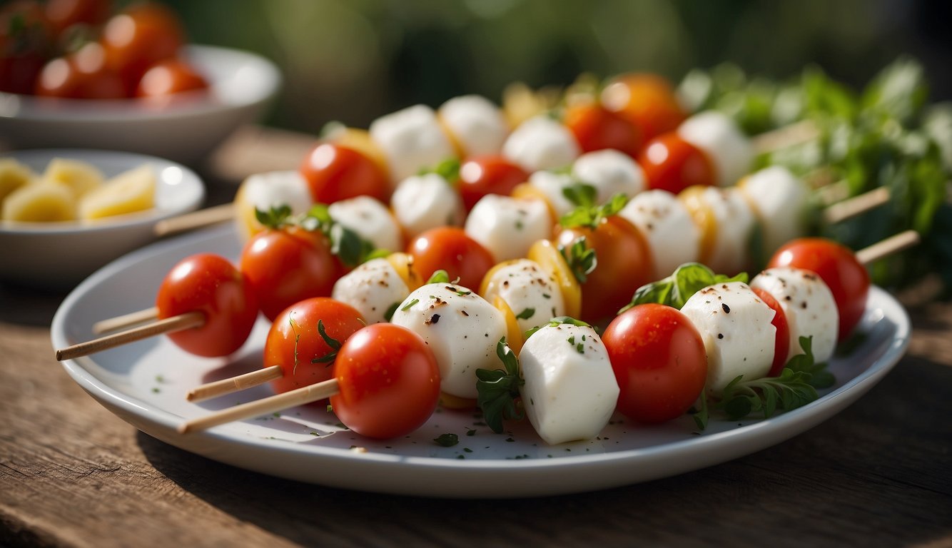 Tomato and mozzarella skewers for a children's birthday party, quickly prepared