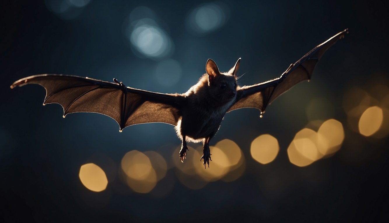 Bats hunting at night, using echolocation to locate prey.

Insect caught in mid-flight, with bat in pursuit
