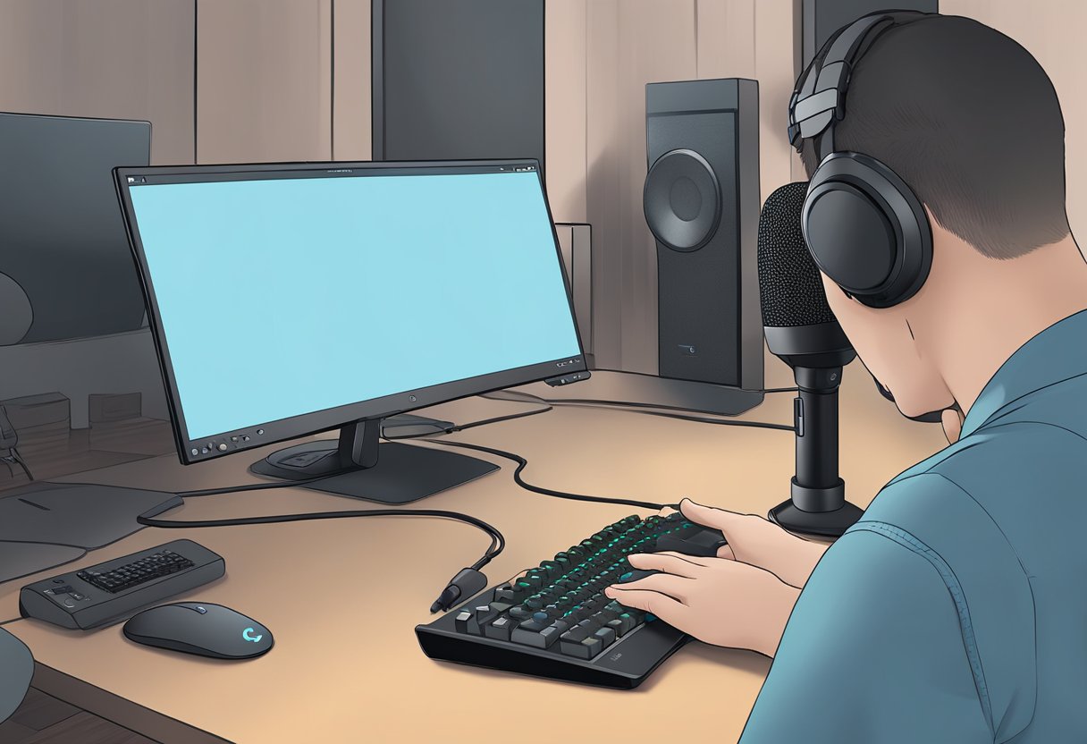 A Logitech G Pro X microphone is connected to a computer. The user attempts to troubleshoot the microphone as it is not functioning properly