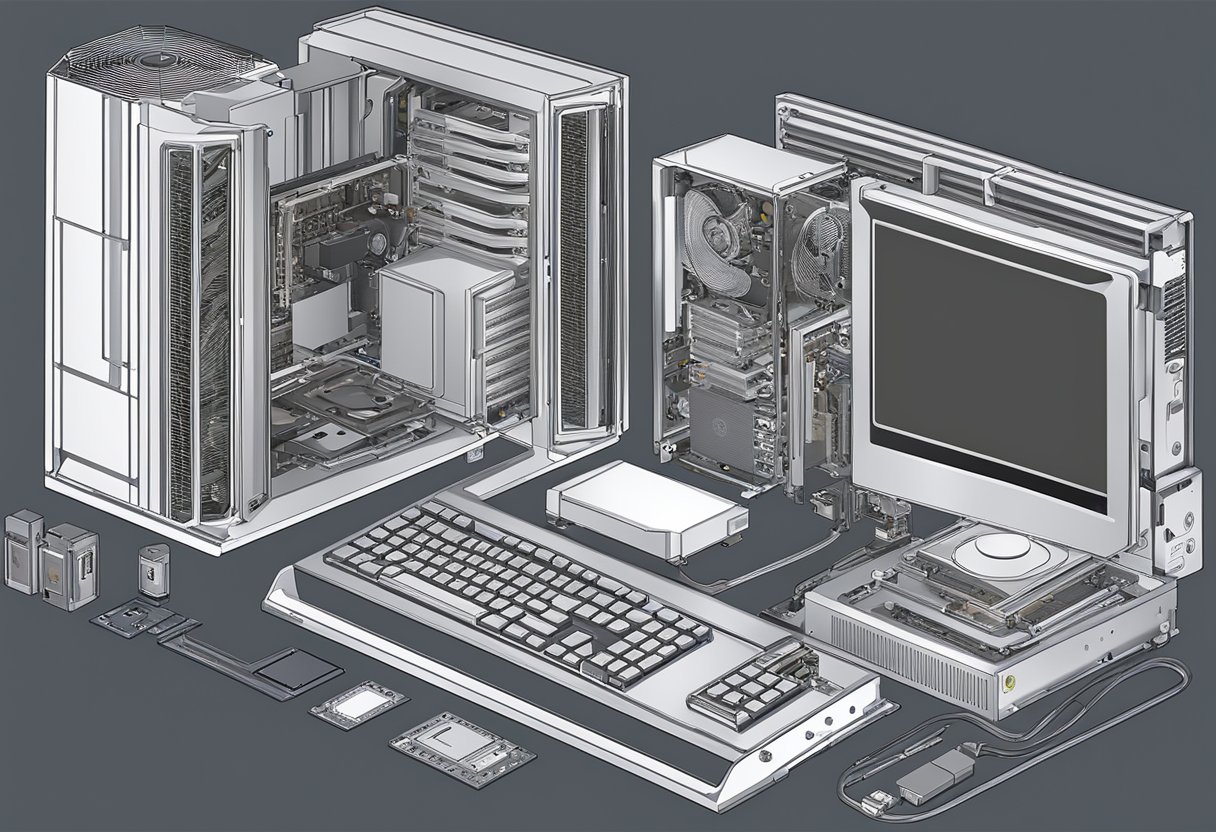 A computer with a visible GPU unit, temperature gauge, and cooling system. Possible methods for lowering temperature include adjusting fan speed or applying thermal paste