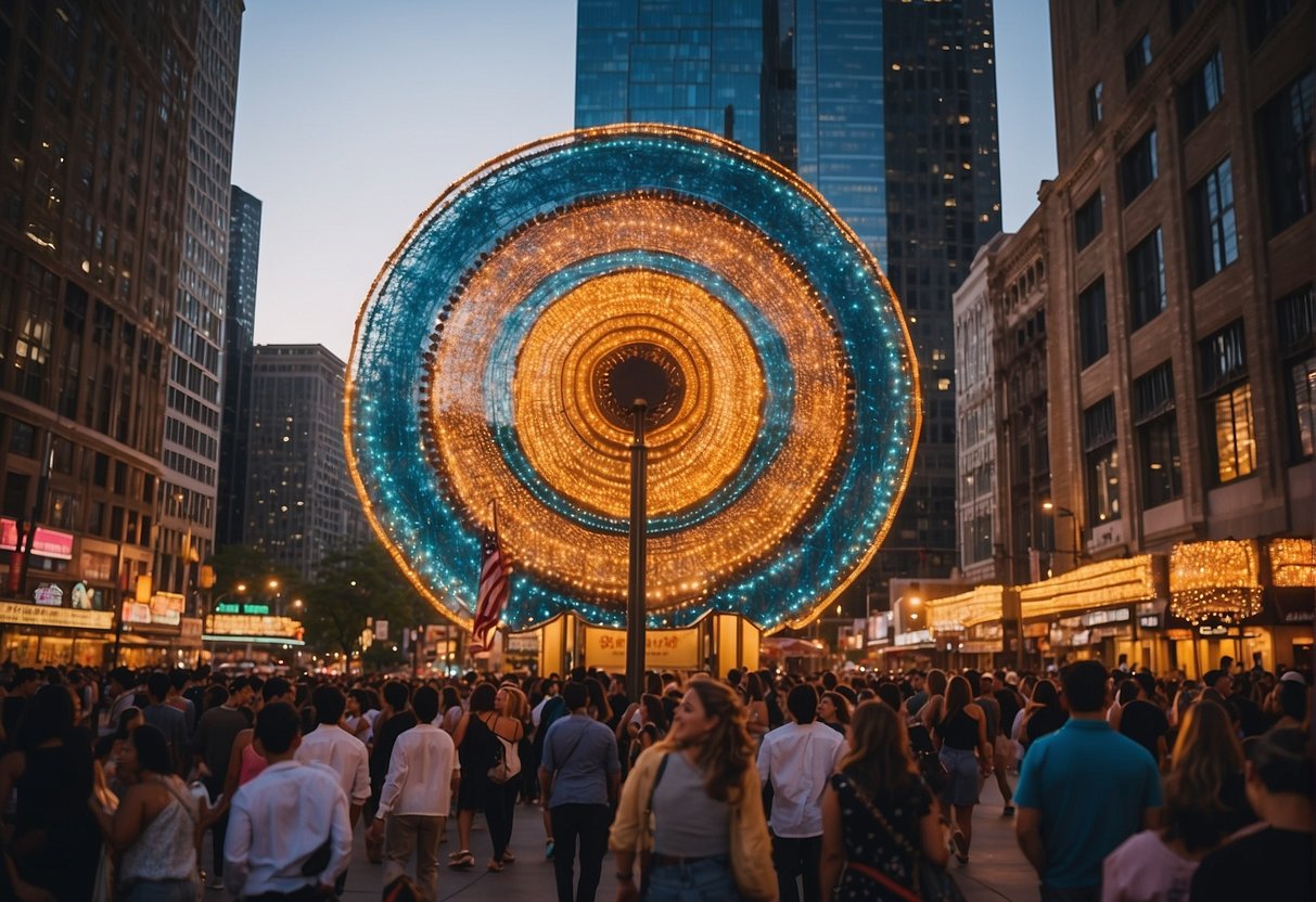 Colorful festivals and iconic landmarks fill the streets of Chicago, bustling with energy and excitement. Vibrant lights and diverse cultural celebrations make it the perfect time to capture the city's lively atmosphere