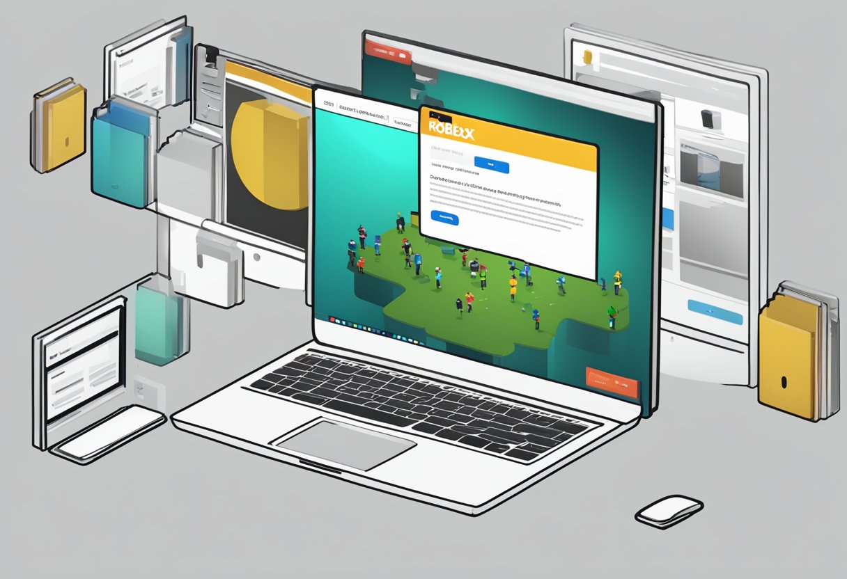 A computer screen displaying the Roblox website with a cursor creating a new group, with options to customize and set up the group