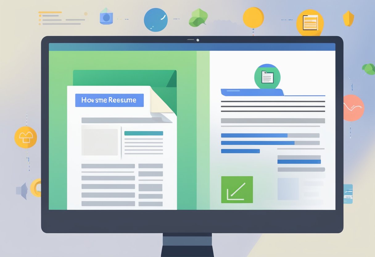 A computer screen with a blank Word document open, with a title "How to make a resume in word" and a cursor blinking