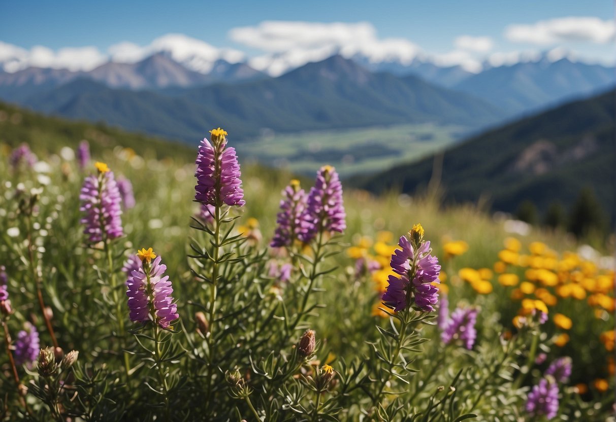 Montana's picturesque landscape with snow-capped mountains and vibrant wildflowers during summer