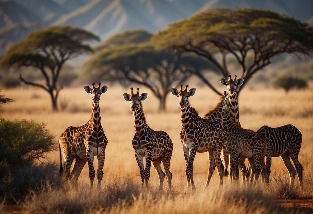 Vibrant wildlife and stunning landscapes in South Africa during dry season. Safari animals roam freely while tourists explore the diverse terrain