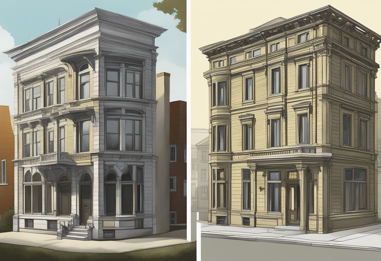 A vintage building from 1914 with a comparison calculator for home insurance cost, alongside a construction price index