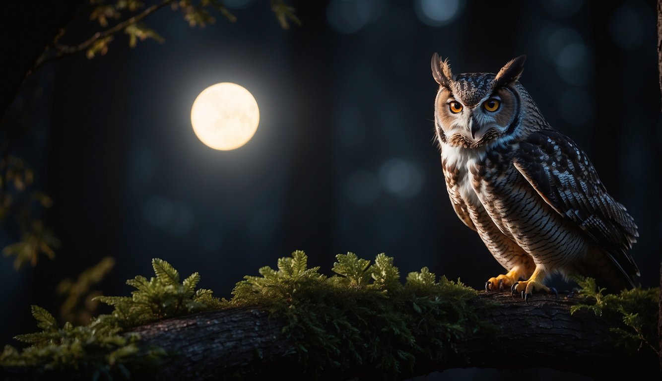 Nocturnal mammals, such as bats and owls, are depicted in a dark forest setting, with moonlight casting shadows on their sleek fur and sharp talons.

They are shown hunting for prey in the cover of night