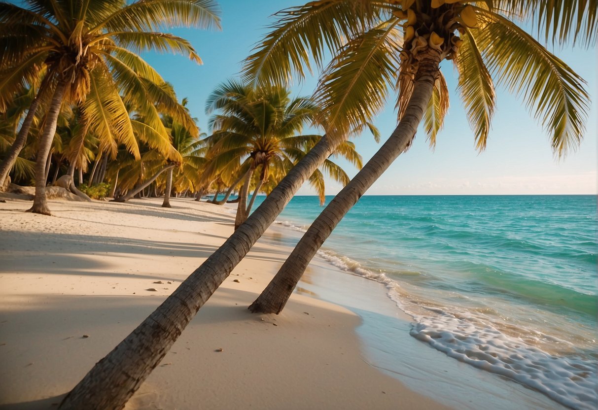 Golden sand meets turquoise water at Playa Punta Esmeralda, with palm trees swaying in the gentle breeze