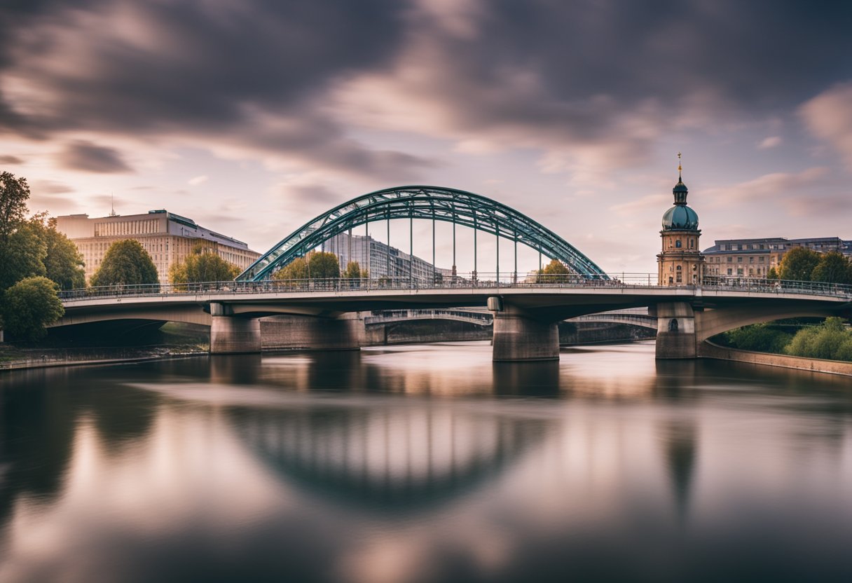 Mehrere Brücken überspannen den Fluss in Berlin, Deutschland