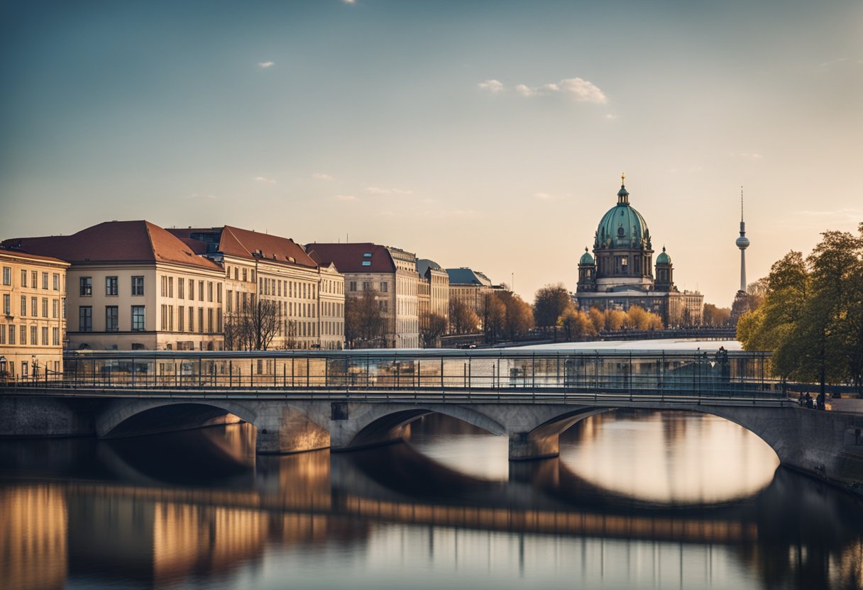 Ein Netz von modernen und historischen Brücken überspannt die Wasserstraßen Berlins und zeigt eine Vielzahl von architektonischen Stilen und Designs