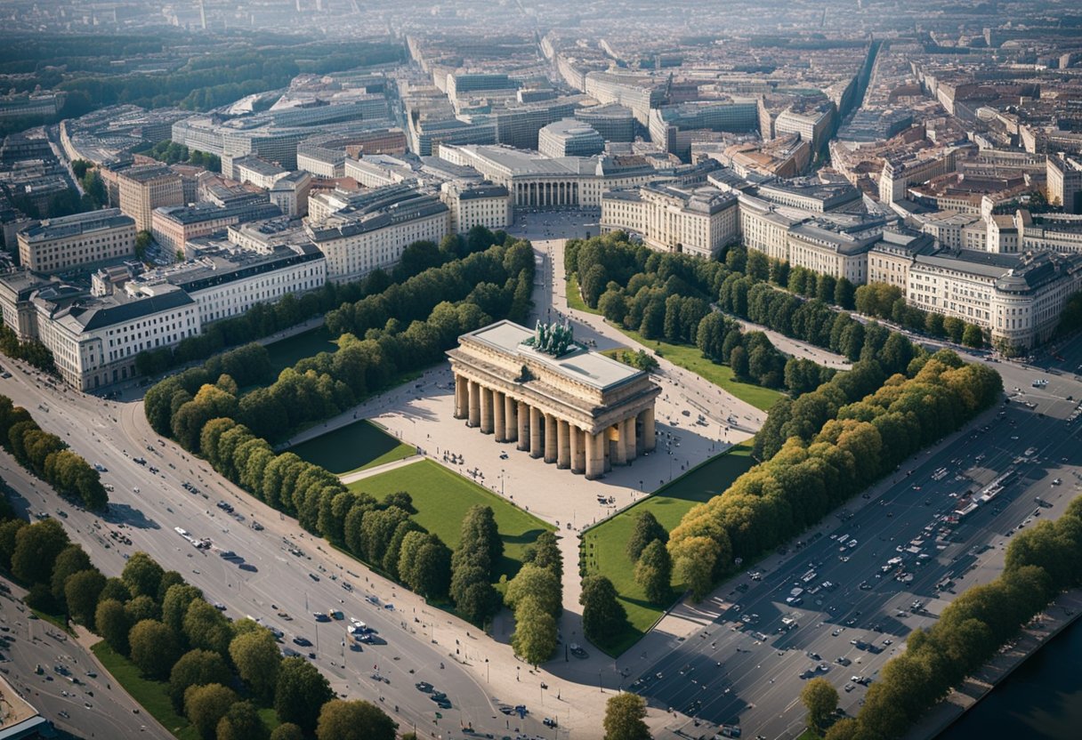 Luftaufnahme des Brandenburger Tors und des Pariser Platzes in Berlin