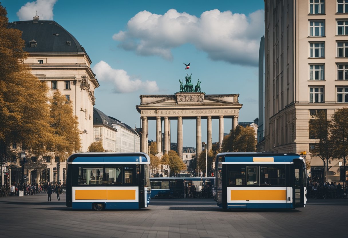 Ein belebter Platz in Berlin, Deutschland, mit ikonischer Architektur und belebten Verkehrsknotenpunkten