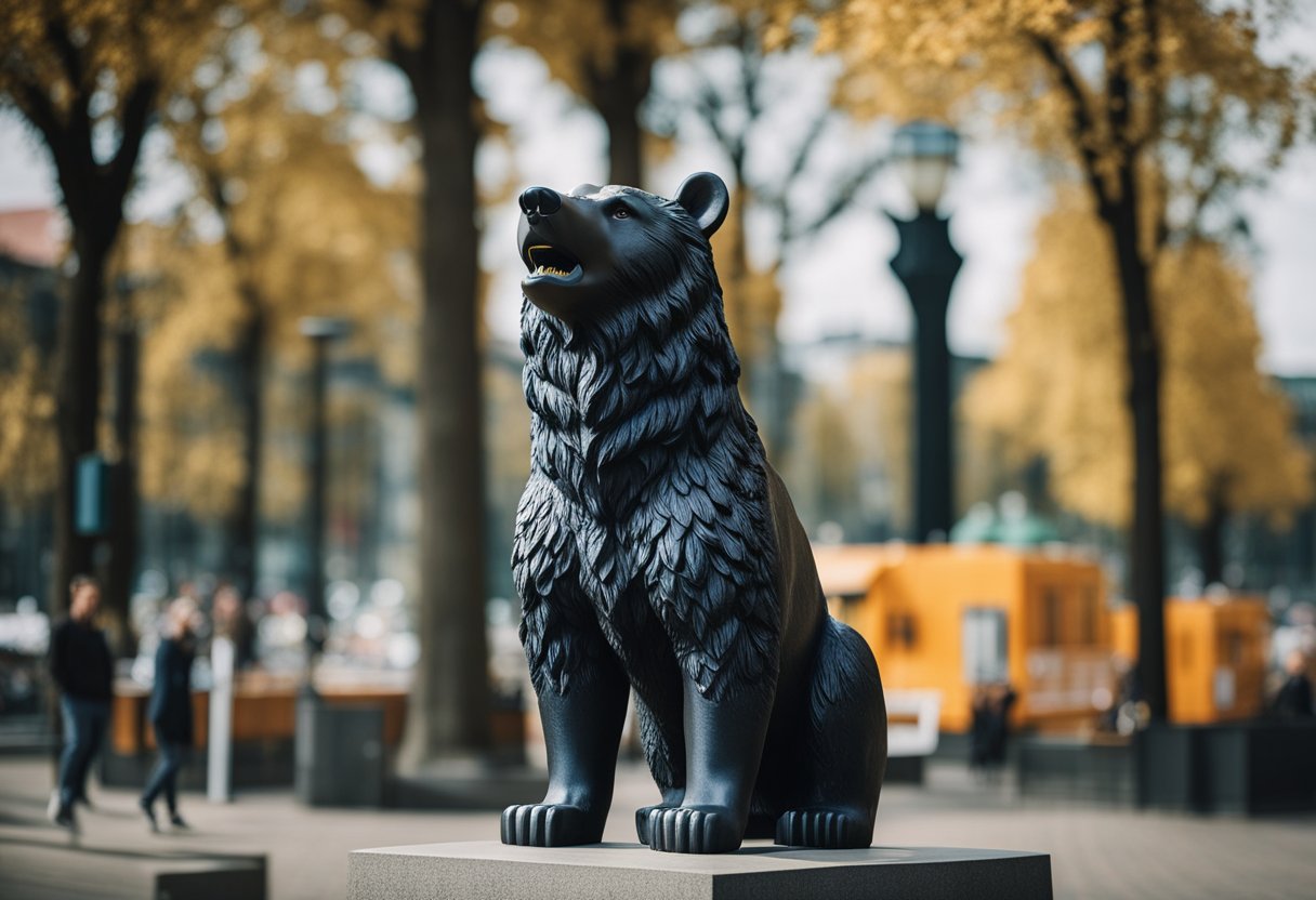 A bear statue stands tall, representing the symbol of Berlin, Germany