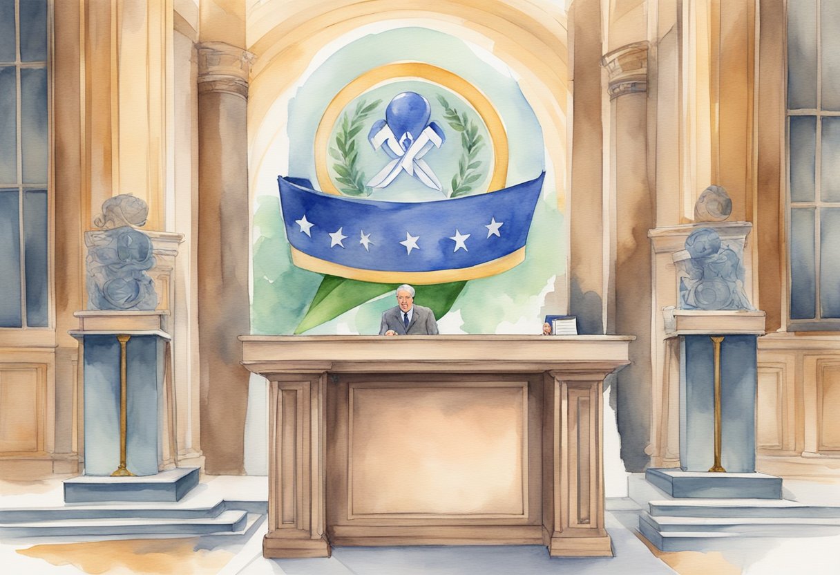 A Cancer Thriver advocates for healthcare policy reforms, symbolized by a ribbon and a political podium