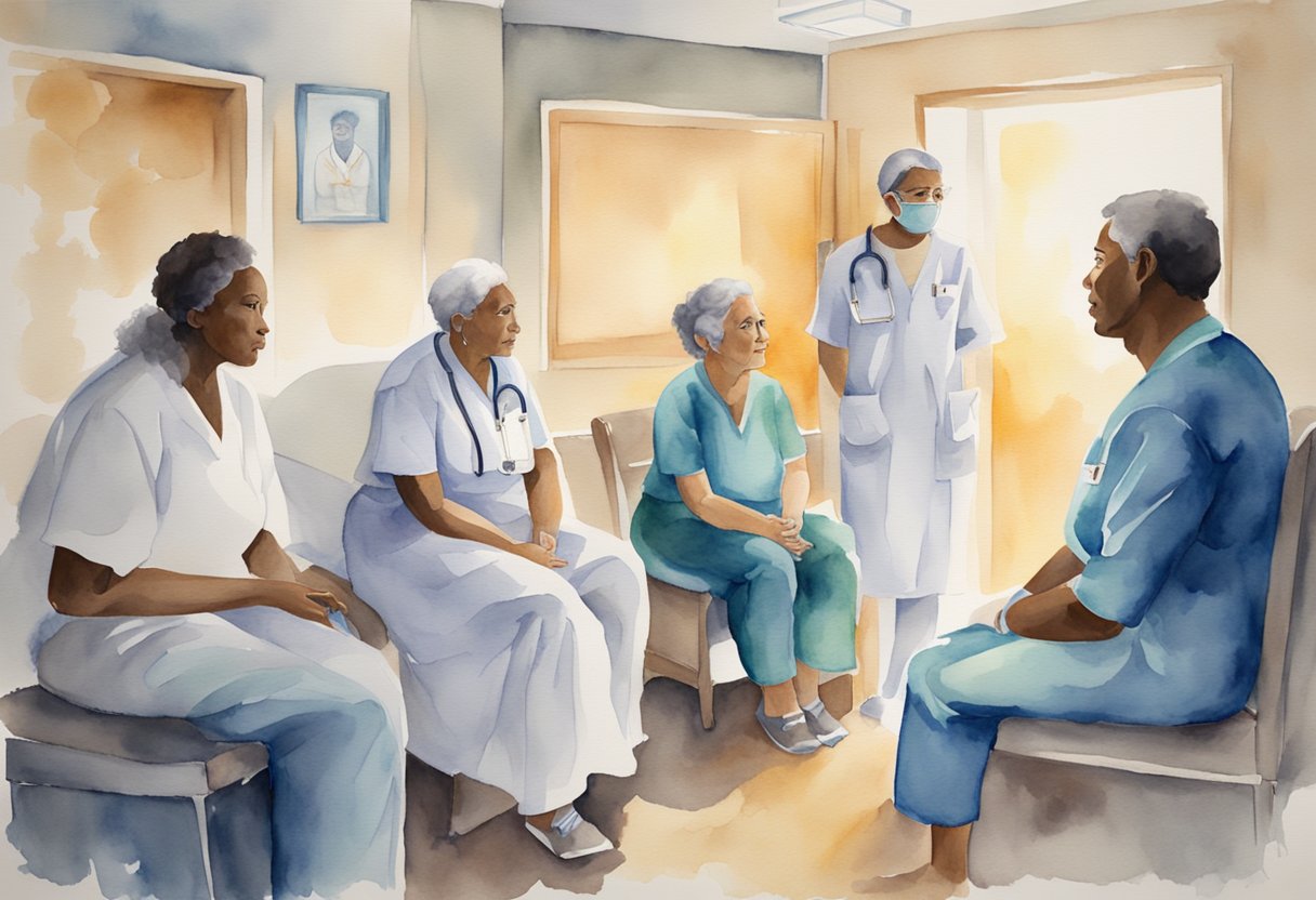 A group of survivors share their stories in a medical setting