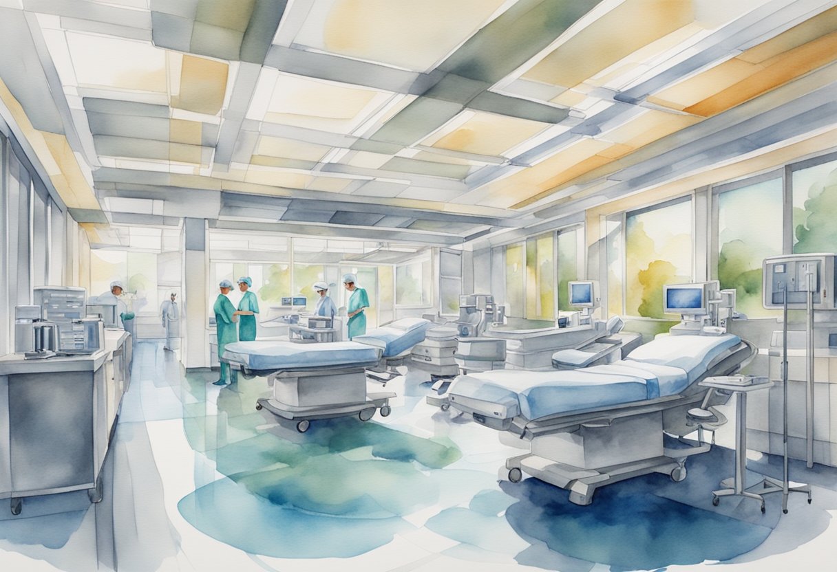 A modern hospital with advanced technology and streamlined processes, improving patient care and outcomes in the medical industry