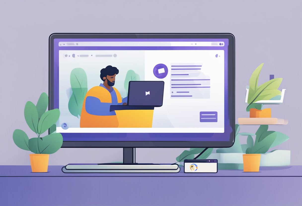 A computer screen shows a "Connection Issues" message on the Microsoft Teams app, with a spinning loading icon