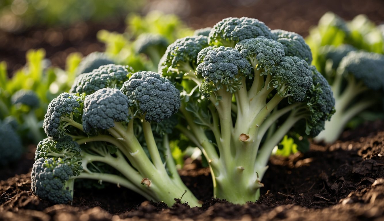 Broccoli being harvested from shaded garden beds