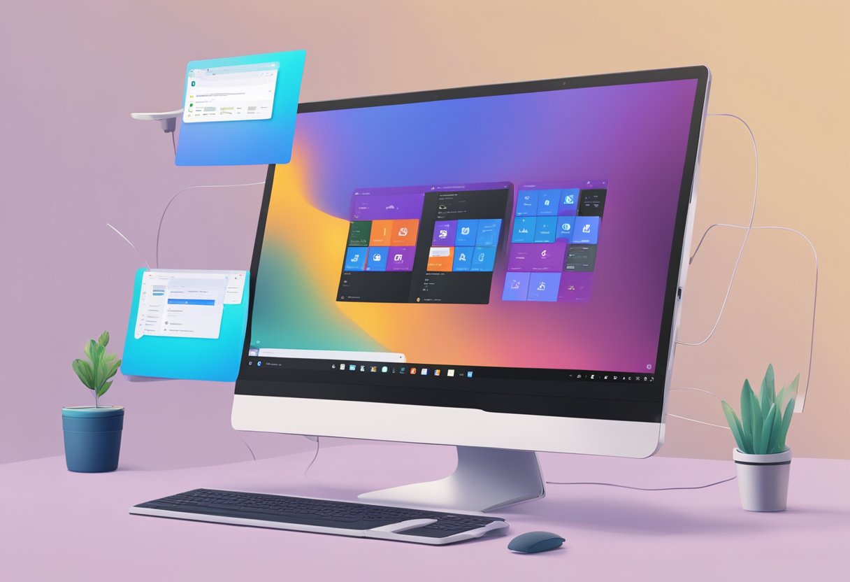 A computer screen showing the process of preparing ISO files in Windows 11, with options to mount, burn, create, and unmount ISO files visible on the screen