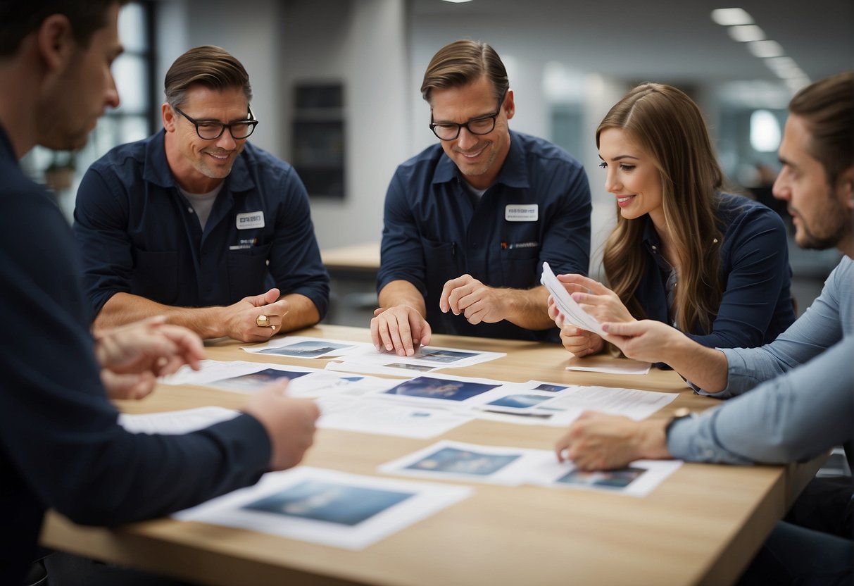 ISO 9001 Employee Training - An instructor reviews training materials, while a group of employees engage in a hands-on activity, all within a structured and organized environment