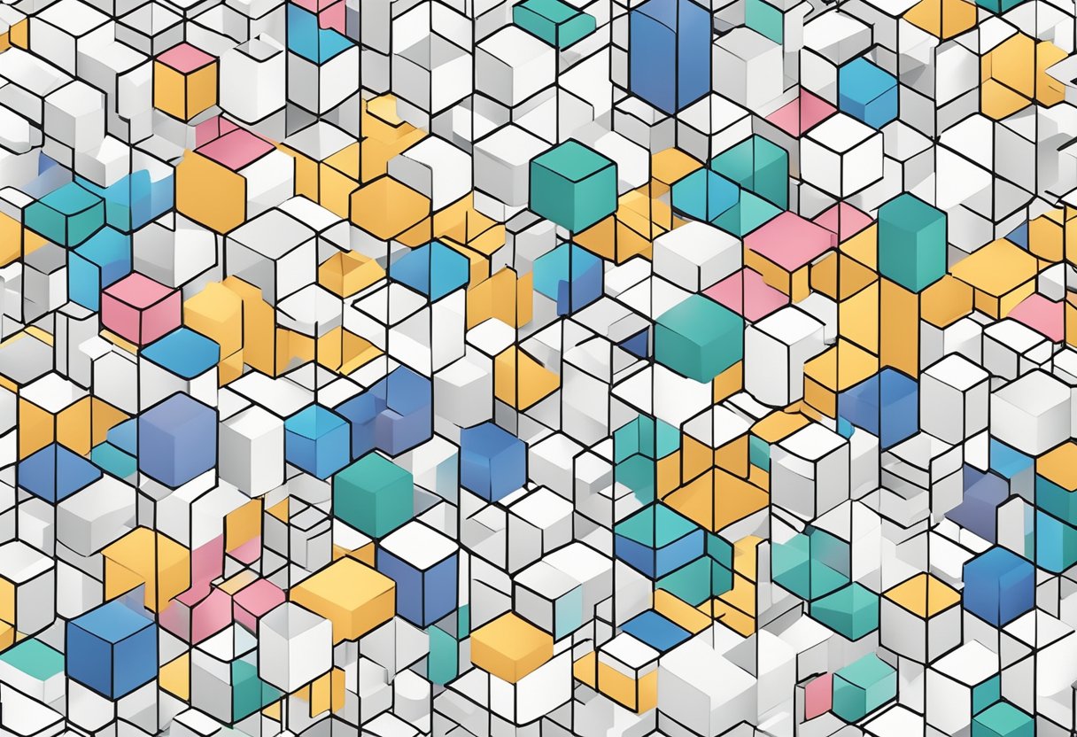 A network of interconnected blocks, each labeled with data, forming a seamless and efficient modular blockchain system