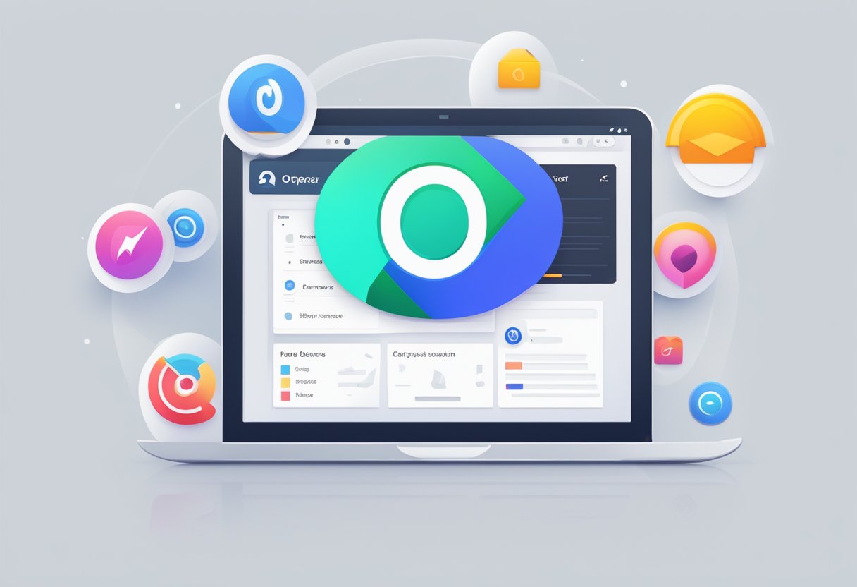 The Opera browser icon with a loading symbol, surrounded by error messages and unresponsive tabs