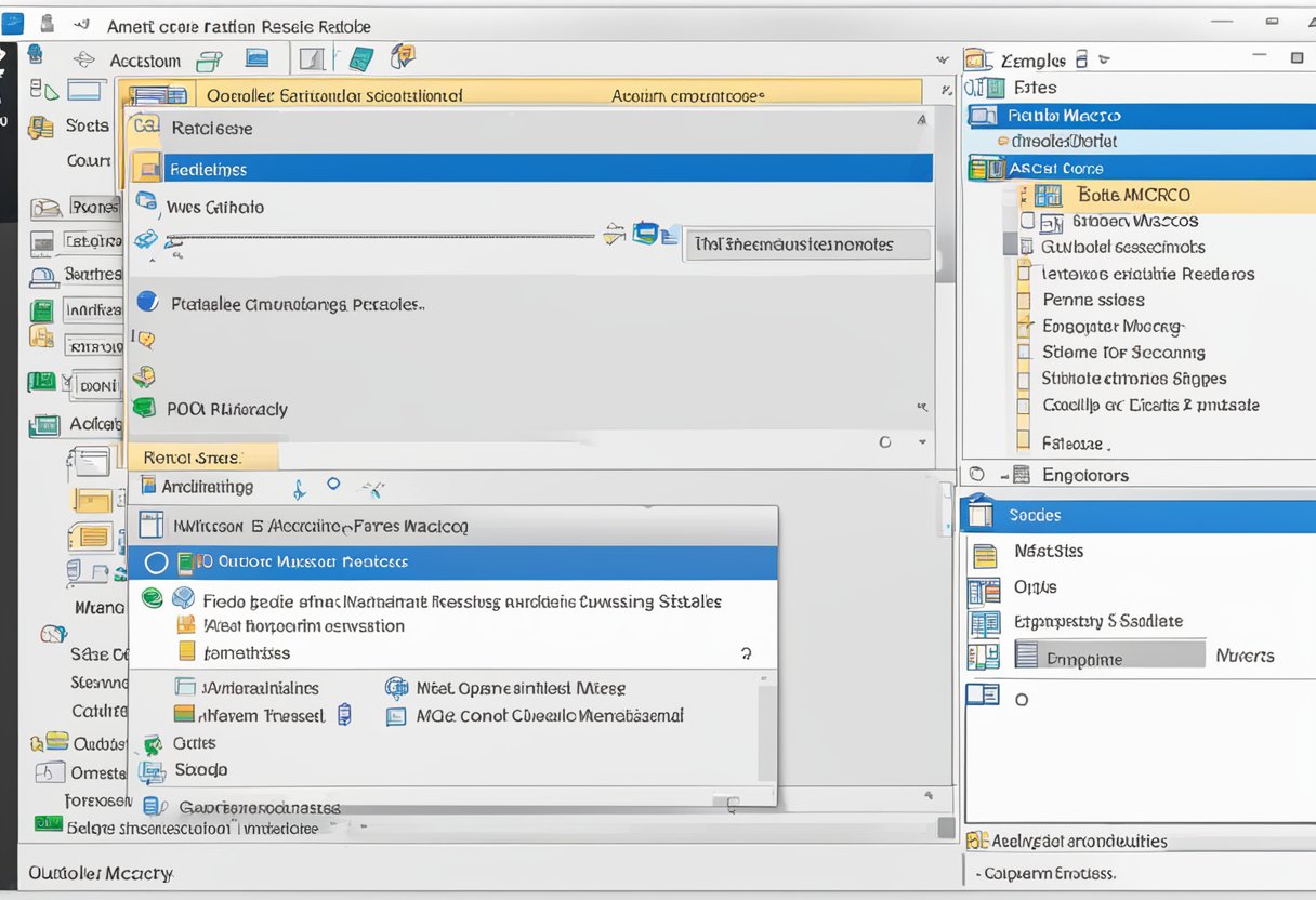 Outlook interface with "Enable Macros" prompt. Options to enable or disable macros visible
