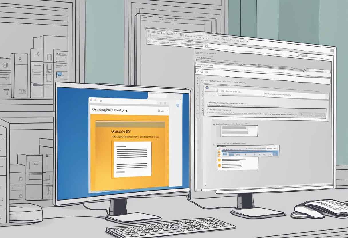 A computer screen with an error message "Outlook rules not working after migration to Office 365" displayed prominently