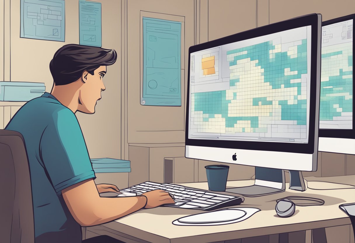 A computer screen displays an error message while a puzzled user looks on