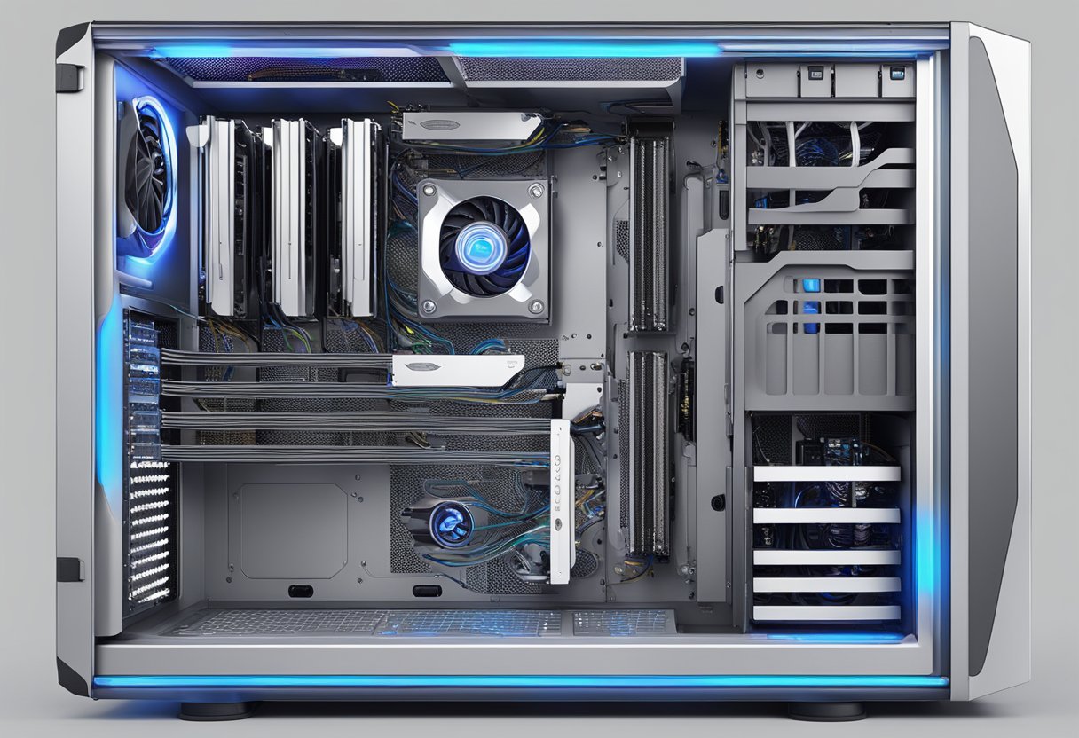 A computer case with multiple strategically placed fans to optimize airflow