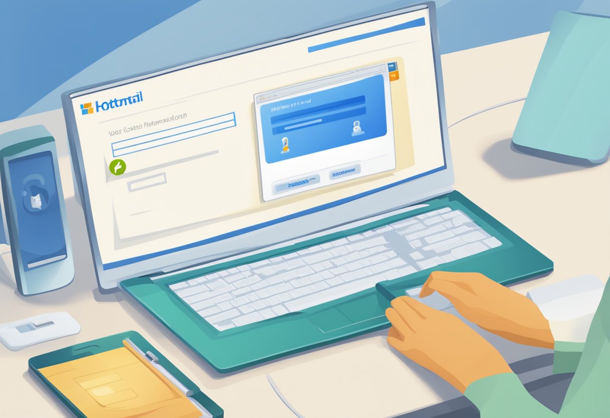 A computer screen displaying the steps to recover an old Hotmail account, with a lock icon and a password input field