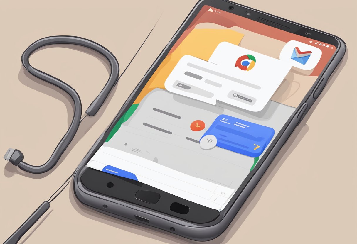 A smartphone with a Gmail account recovery screen and a phone number input field