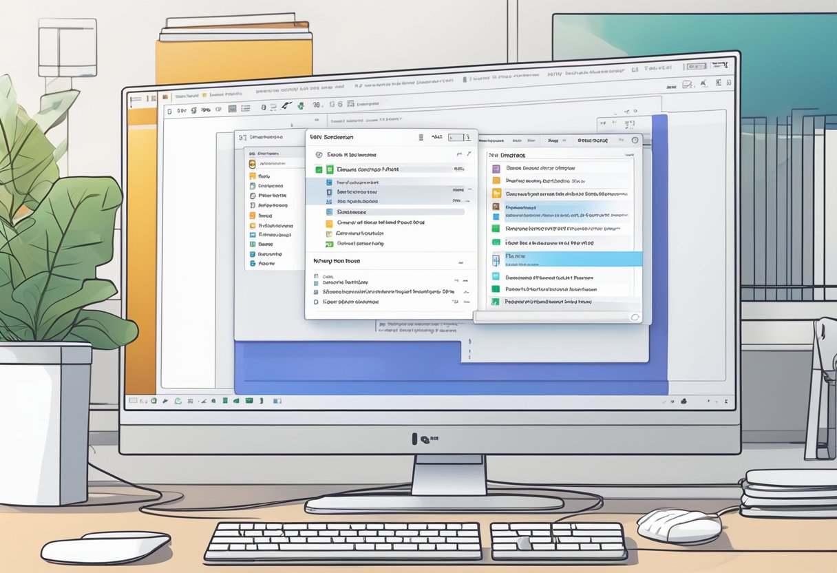 A computer screen displaying the Windows 11 desktop with the File History settings open. A backup drive is connected, and a prompt to restore files from the file history is visible