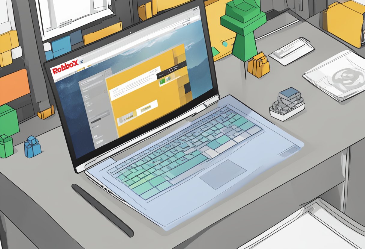 A computer screen displaying the Roblox homepage with a download button and the game's logo