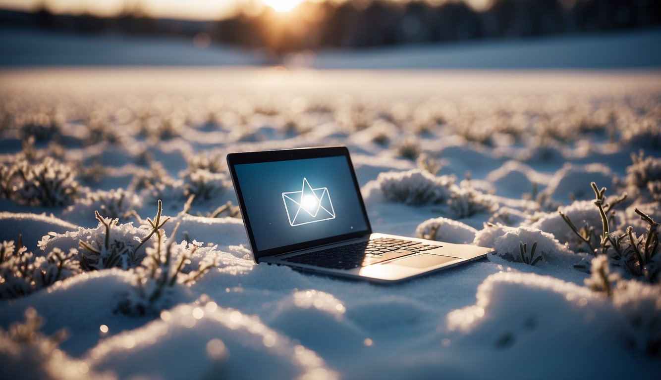 A chilly email sits in a frozen landscape, while a warm email basks in the glow of a sunny meadow