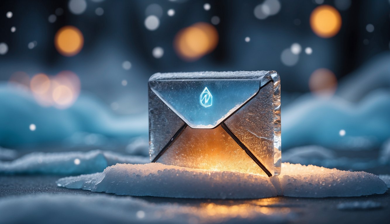 A frozen email icon sits on a block of ice, while a glowing email icon radiates warmth