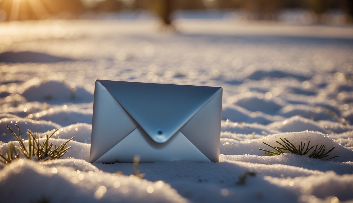 A cold email sits alone on a barren, icy landscape, while a warm email basks in the warmth of a sunny, flourishing garden