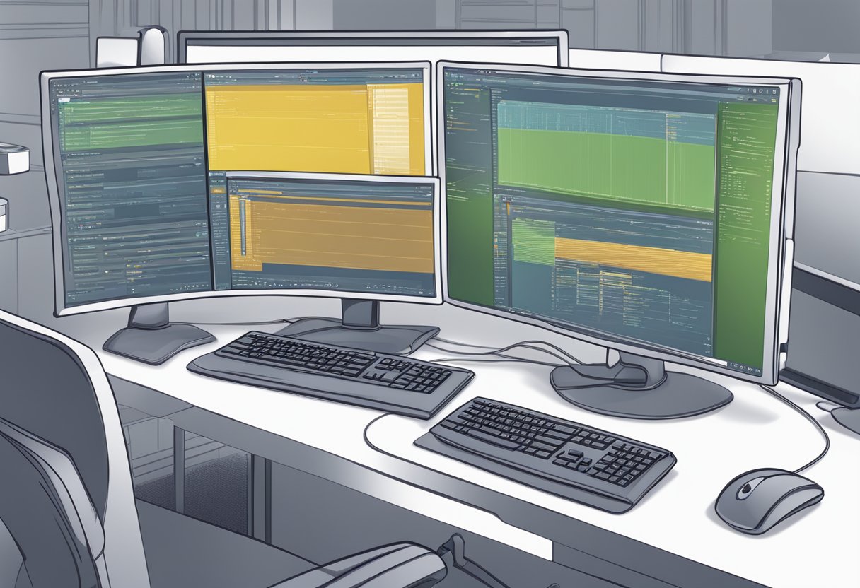 The computer screen displays the Linux operating system, with the user navigating through settings to set processor affinity
