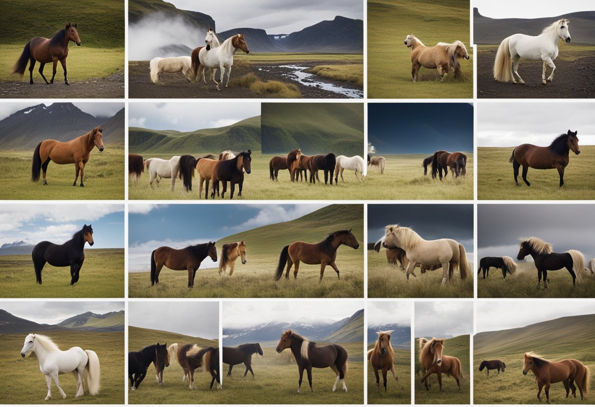 A timeline showing the historical and modern uses of Icelandic horses, with various events and activities depicted in chronological order